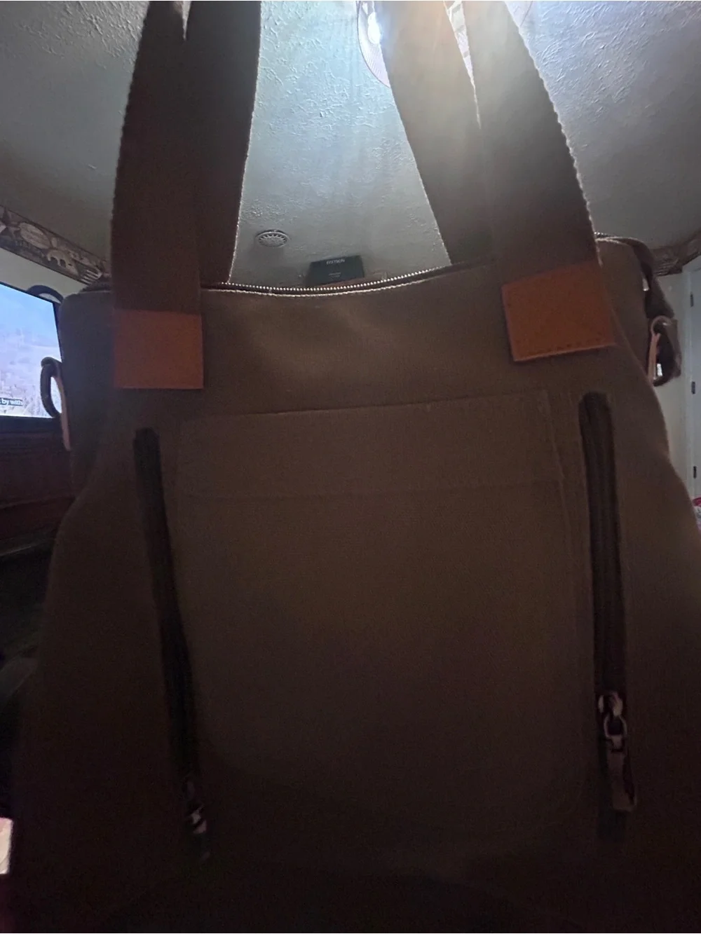 Vintage Everyday Canvas Shoulder Bag in Brown with Tan Accents